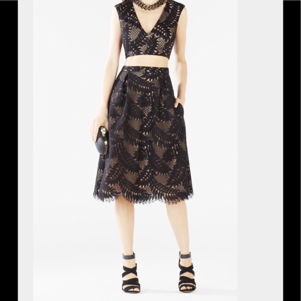 BCBGMaxAzria Tyrah 2 piece top and midi skirt set